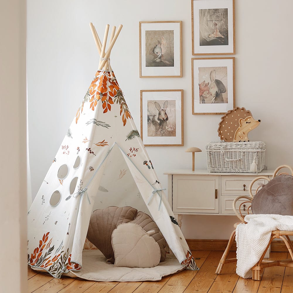 Forest Friends Teepee Tent - Beige, Red, Green, Orange - Stylemykid.com