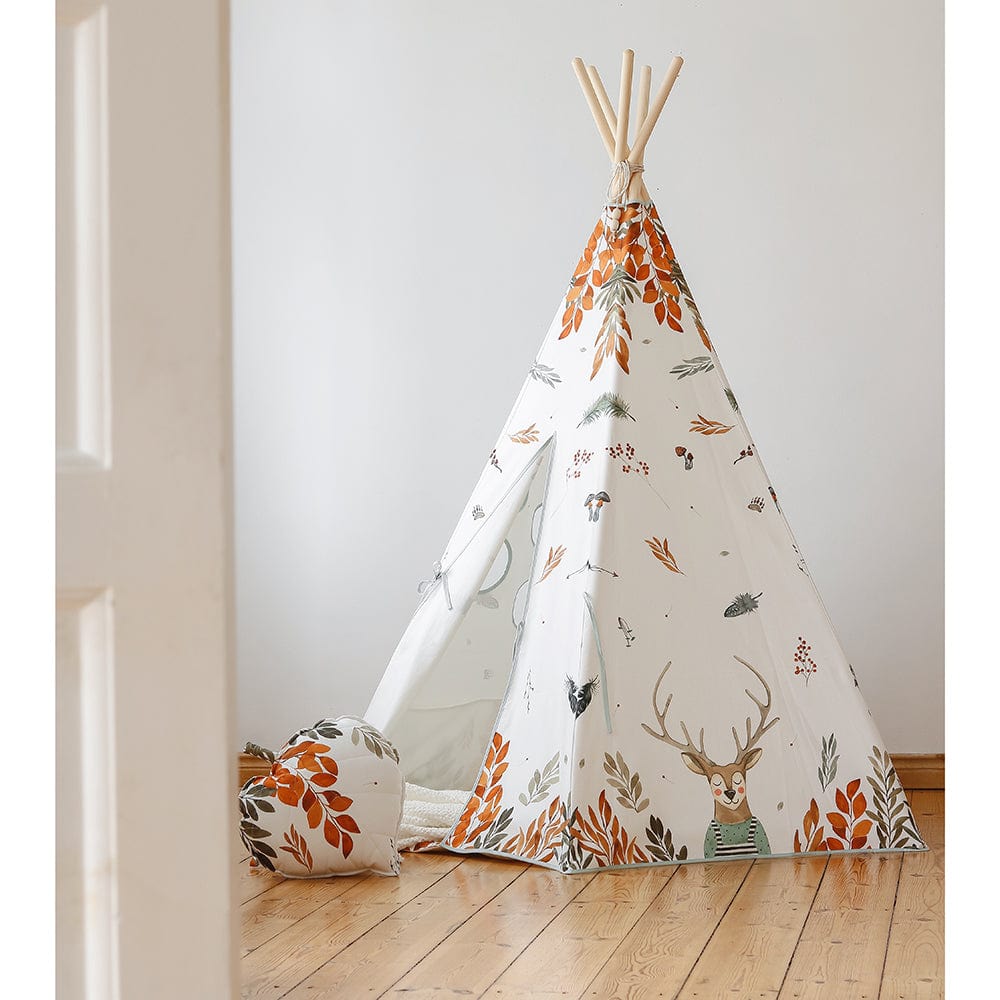 Forest Friends Teepee Tent - Beige, Red, Green, Orange - Stylemykid.com