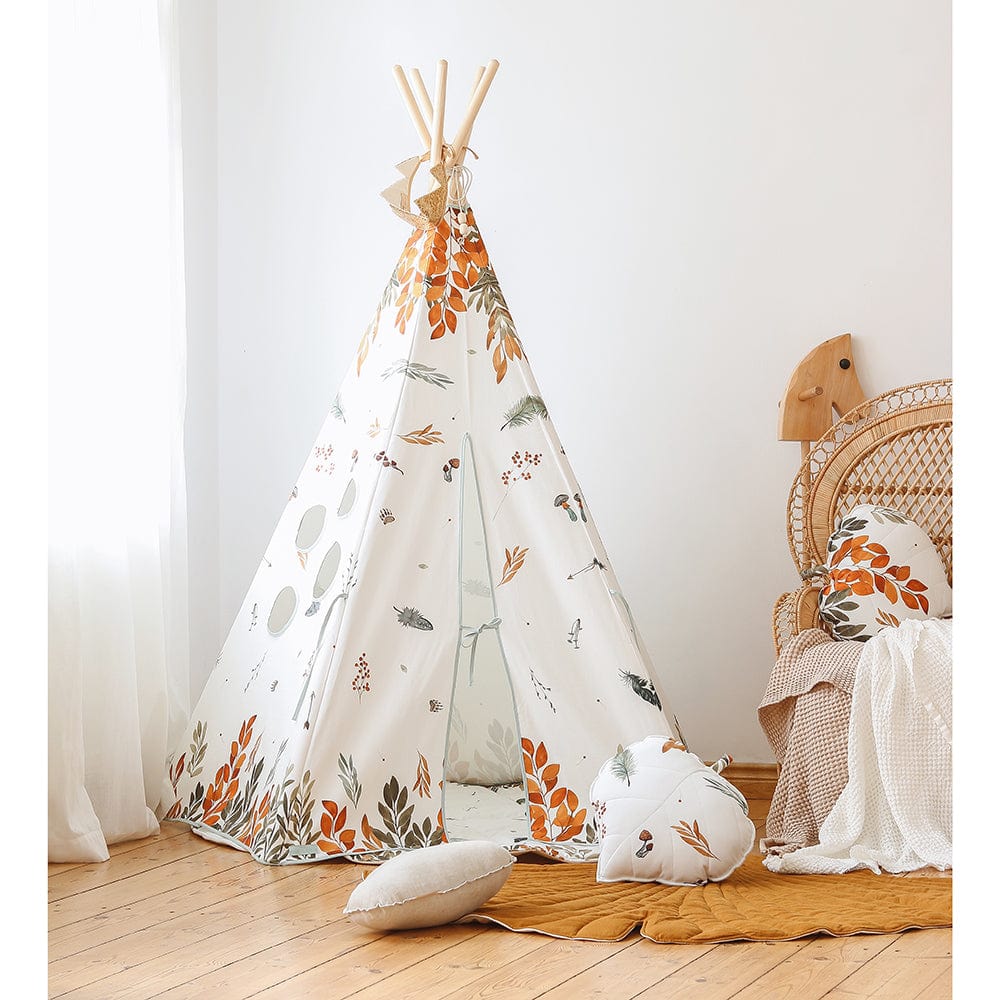 Forest Friends Teepee Tent - Beige, Red, Green, Orange - Stylemykid.com