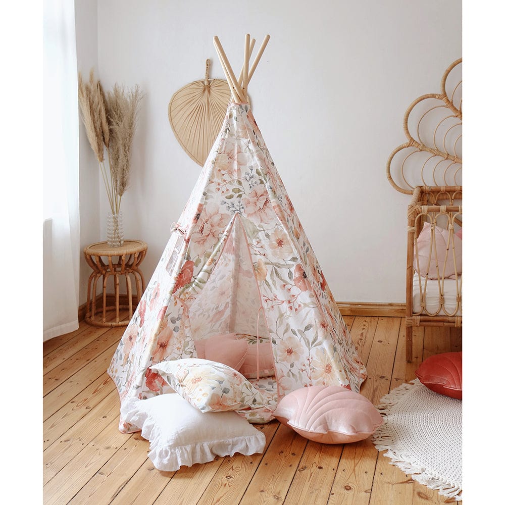 Flower Power Teepee Tent - Beige, Pink, Red, Green - Stylemykid.com