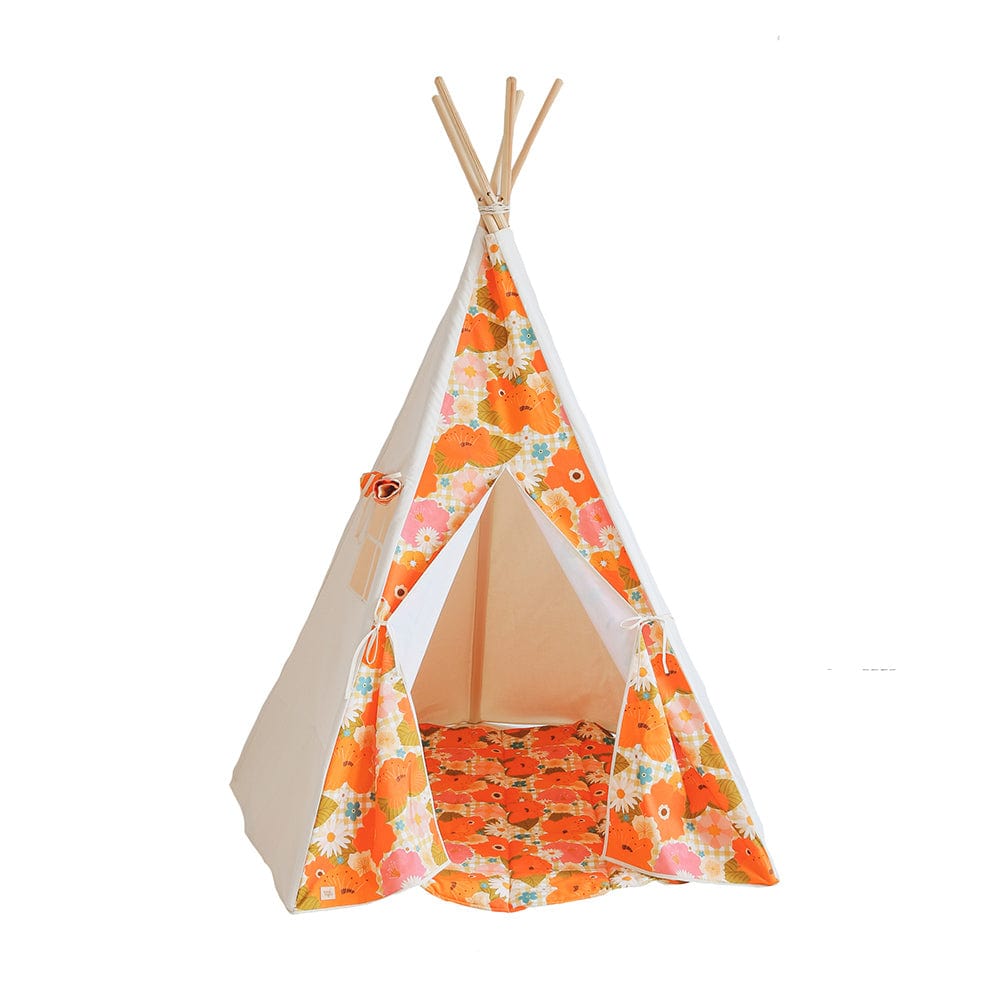 Picnic With Flowers Teepee Tent - Beige, Orange, Green - Stylemykid.com