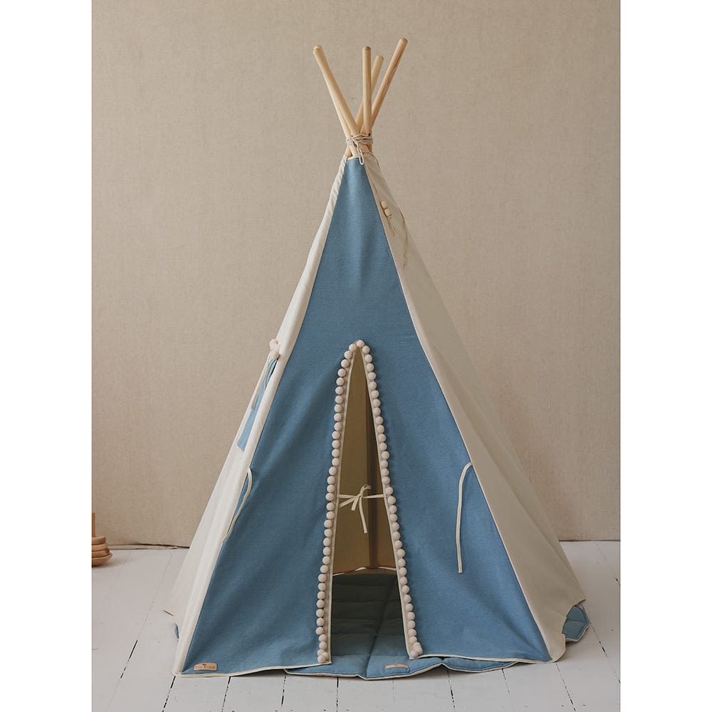 Jeans Teepee Tent With Pompoms - Blue - Stylemykid.com