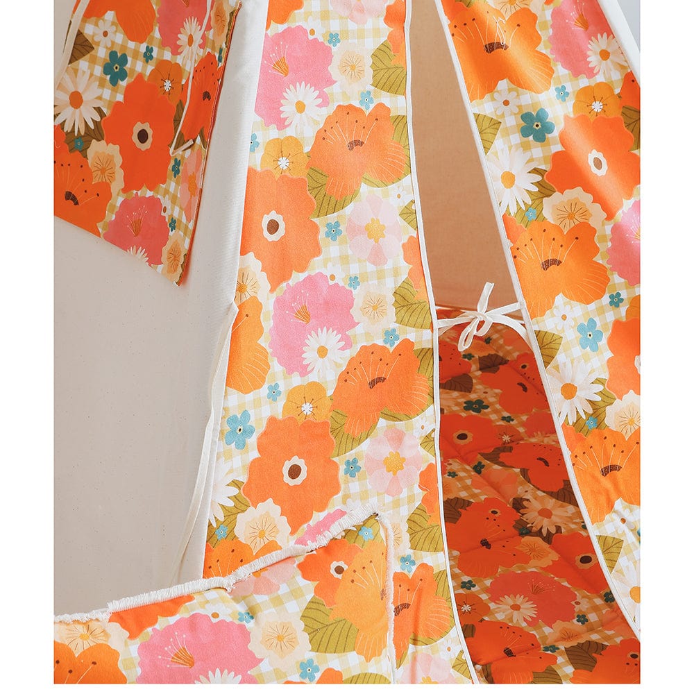 Picnic With Flowers Teepee Tent - Beige, Orange, Green - Stylemykid.com