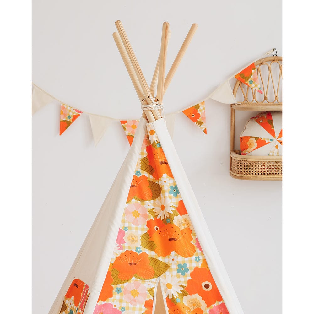 Picnic With Flowers Teepee Tent - Beige, Orange, Green - Stylemykid.com