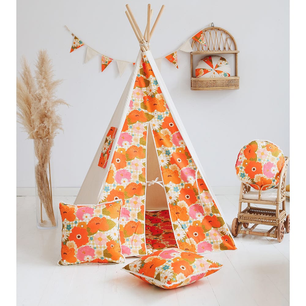 Picnic With Flowers Teepee Tent - Beige, Orange, Green - Stylemykid.com