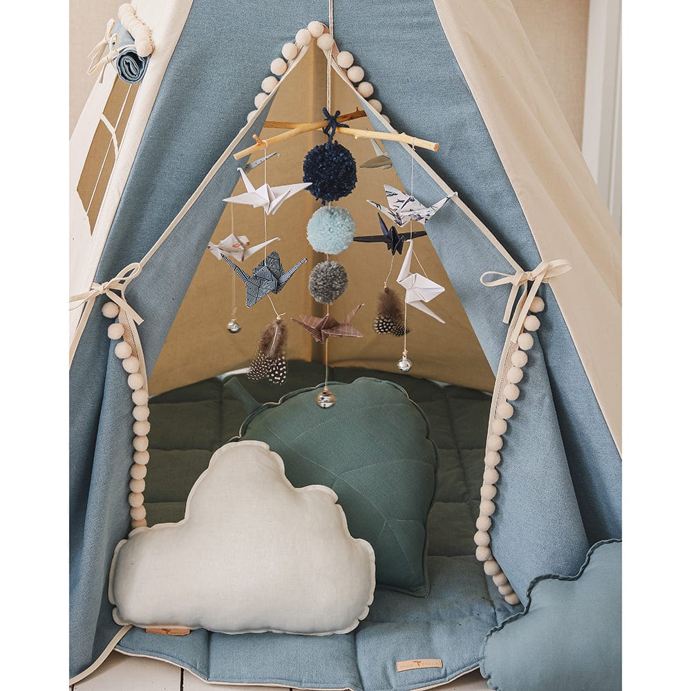 Jeans Teepee Tent With Pompoms - Blue - Stylemykid.com