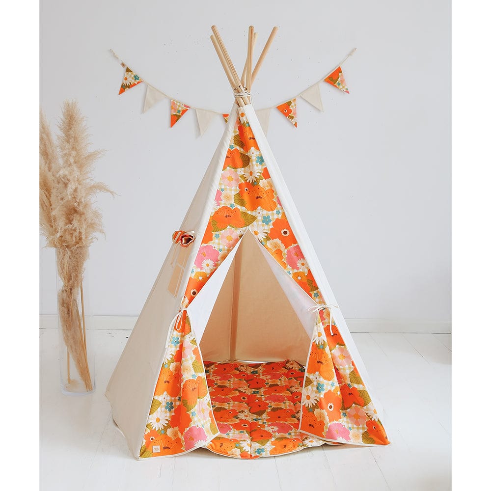 Picnic With Flowers Teepee Tent - Beige, Orange, Green - Stylemykid.com