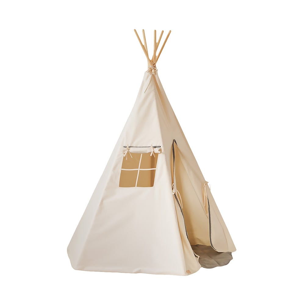 Grey Pompoms Teepee Tent With Pompoms - Beige, Grey - Stylemykid.com