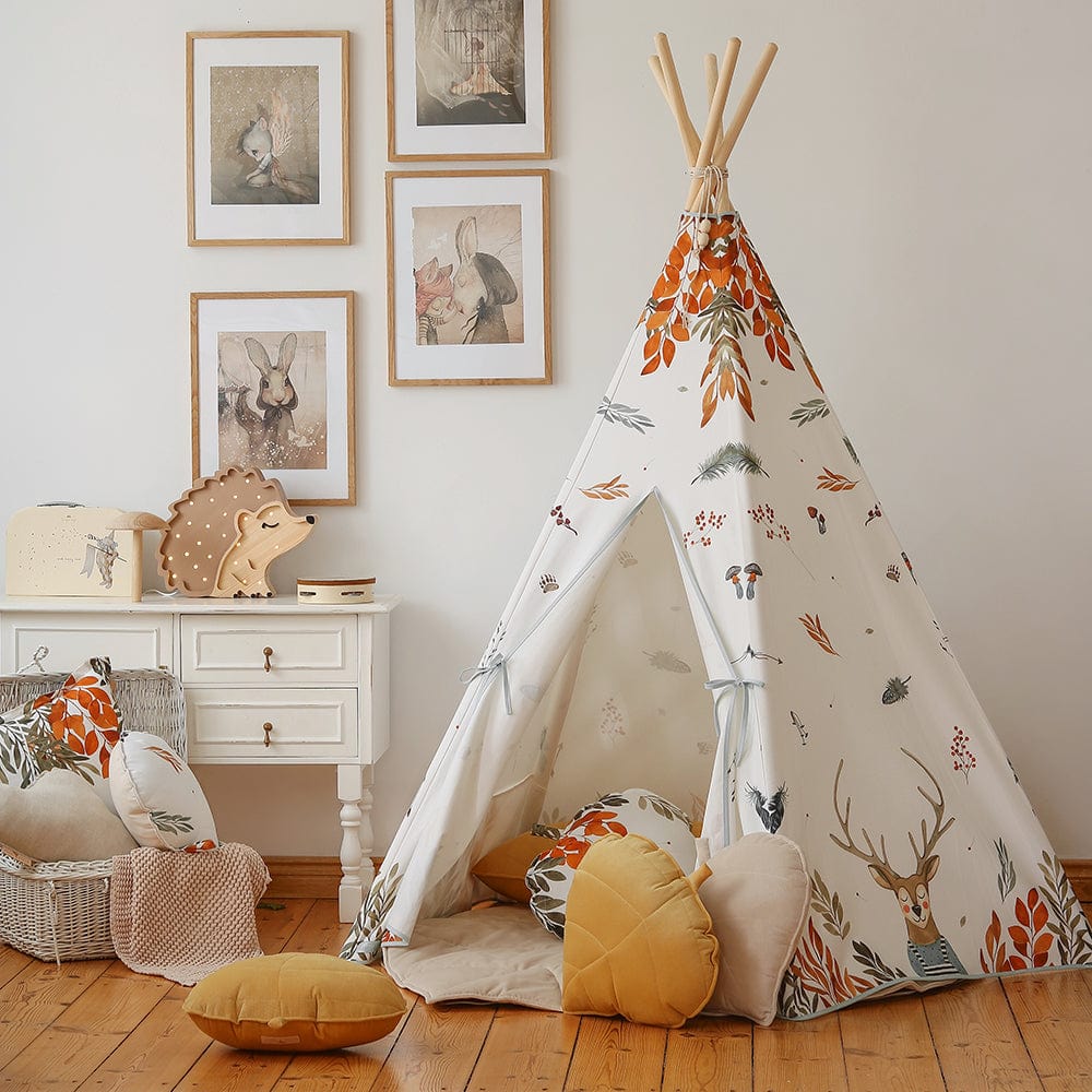 Forest Friends Teepee Tent - Beige, Red, Green, Orange - Stylemykid.com