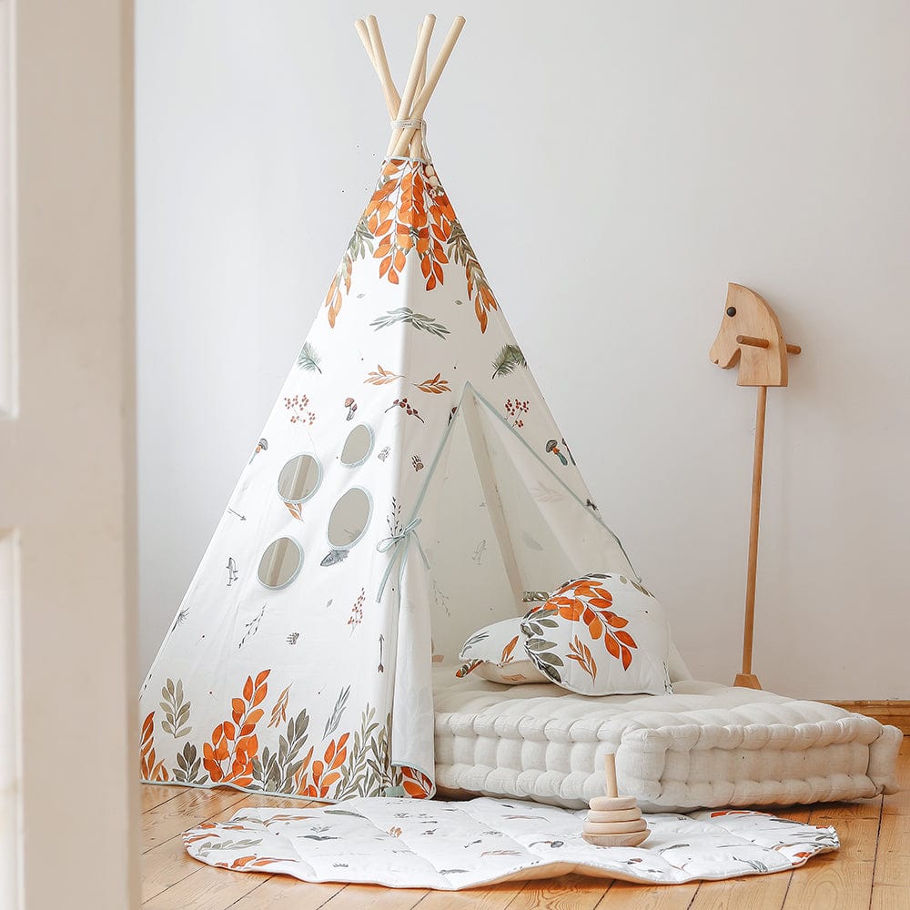 Forest Friends Teepee Tent - Beige, Red, Green, Orange - Stylemykid.com