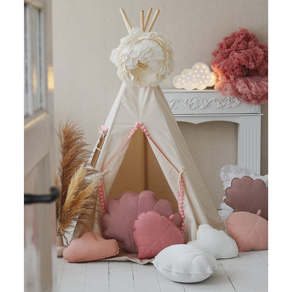 Fluffy Pompoms Teepee Tent With Pompoms - Beige, Pink - Stylemykid.com