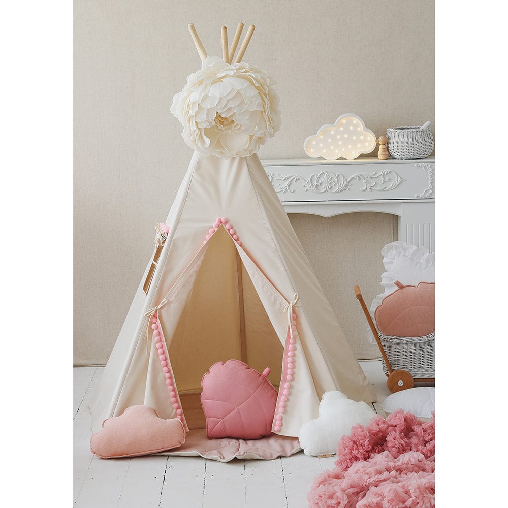 Fluffy Pompoms Teepee Tent With Pompoms - Beige, Pink - Stylemykid.com