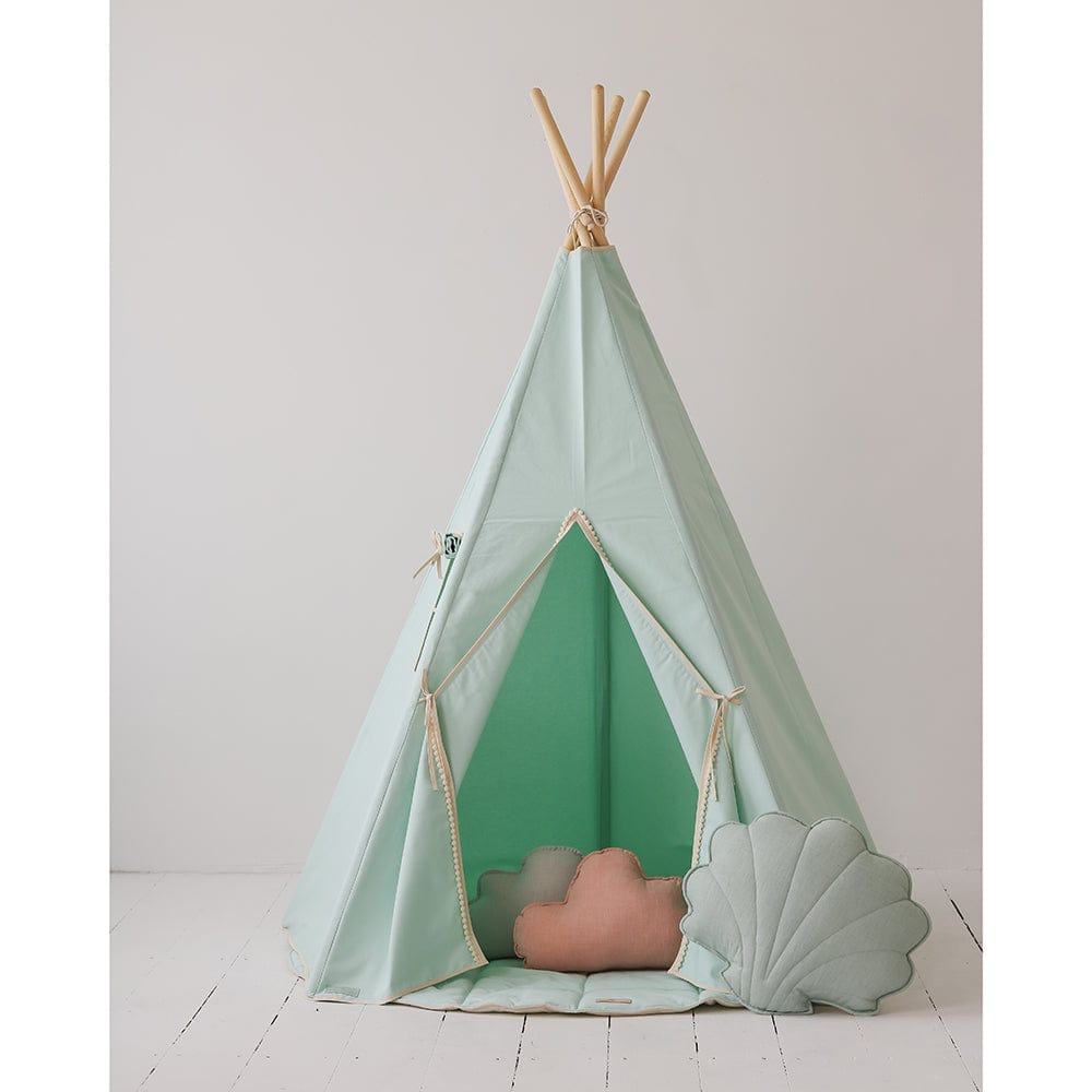 Mint Fog Teepee With Pompoms And Mat Set - Light Green - Stylemykid.com